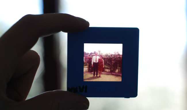 A film slide held up to the light