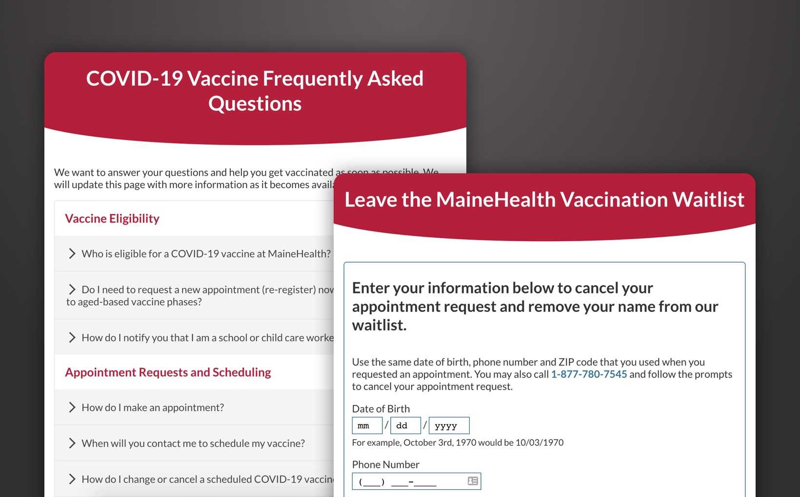 FAQ and waitlist of vaccine.mainehealth.edu