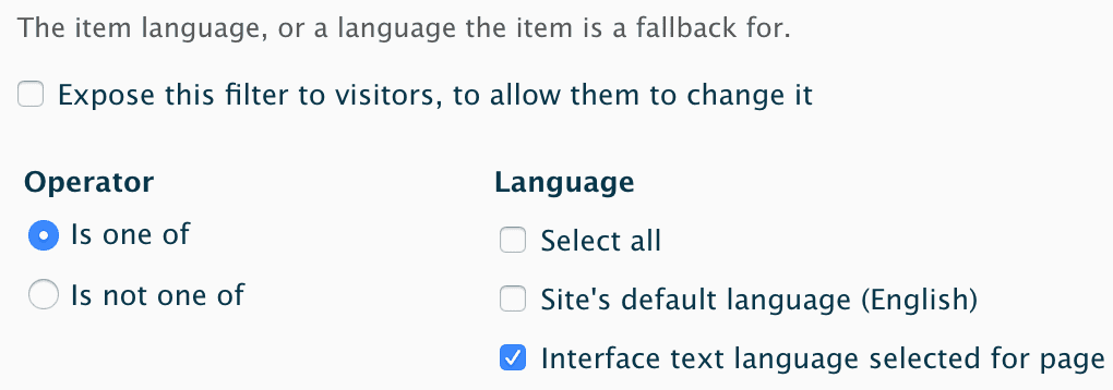 "In the pop-up, under Language, do not check Select all or Interface text language selected for page. Check the box for Site's default language (English)."