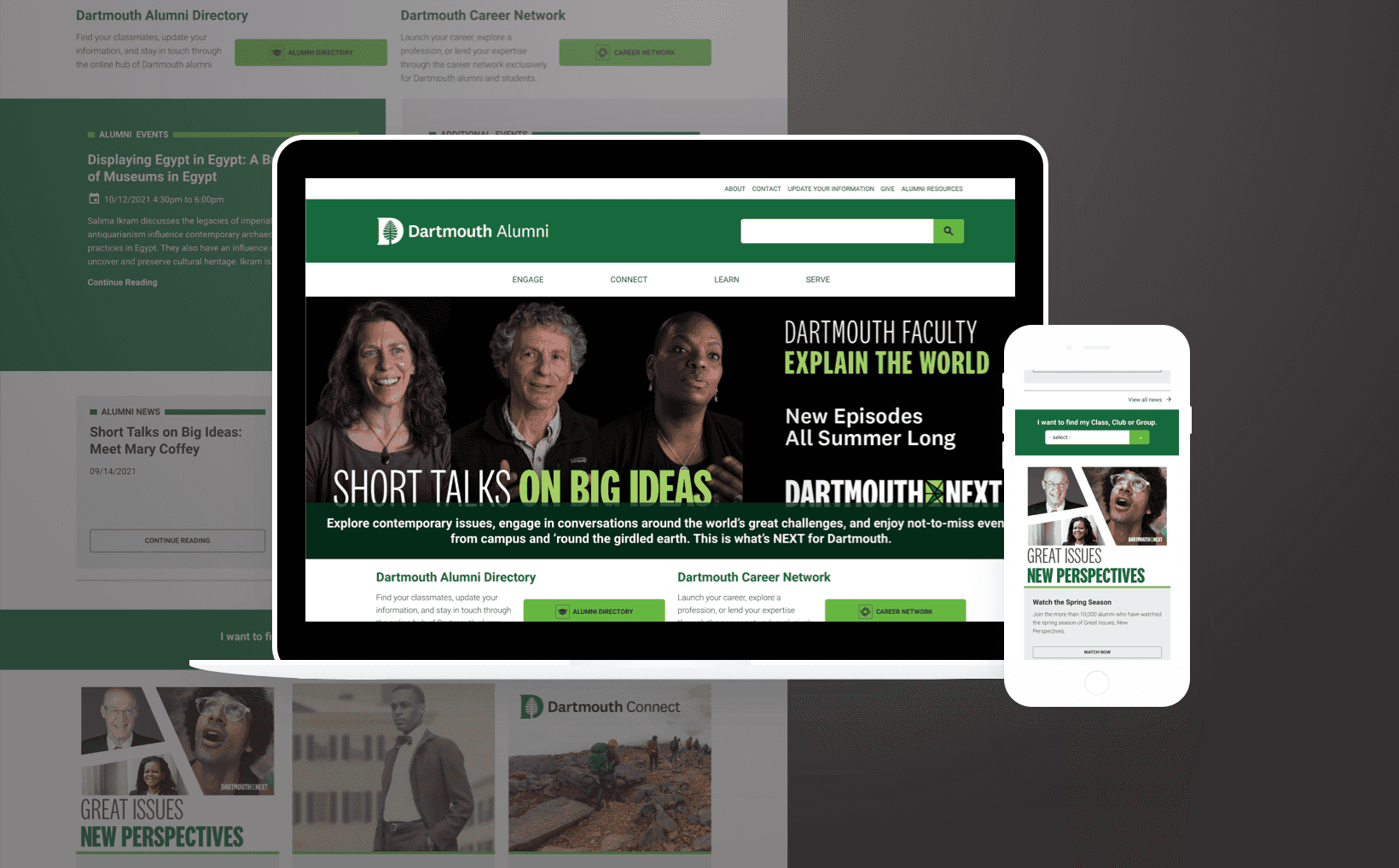 Dartmouth College alumni website homepage