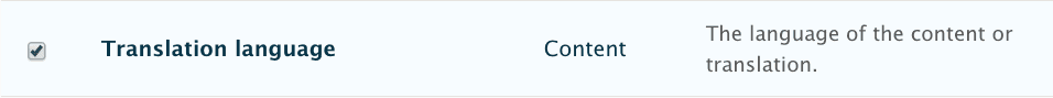 "Check box Translation Language, Content, The language of the content of translations."