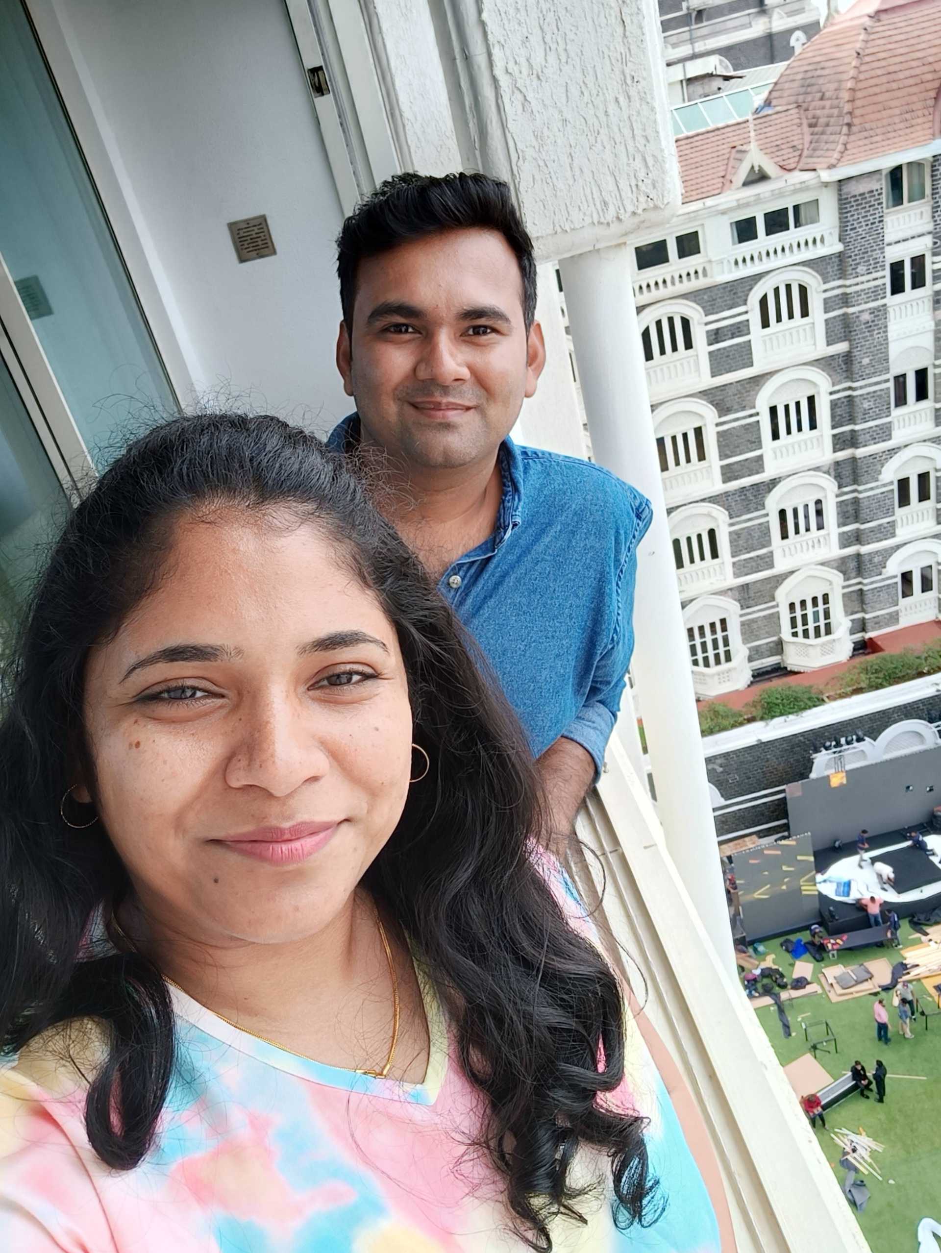 Rishi and Hemangi on a balcony
