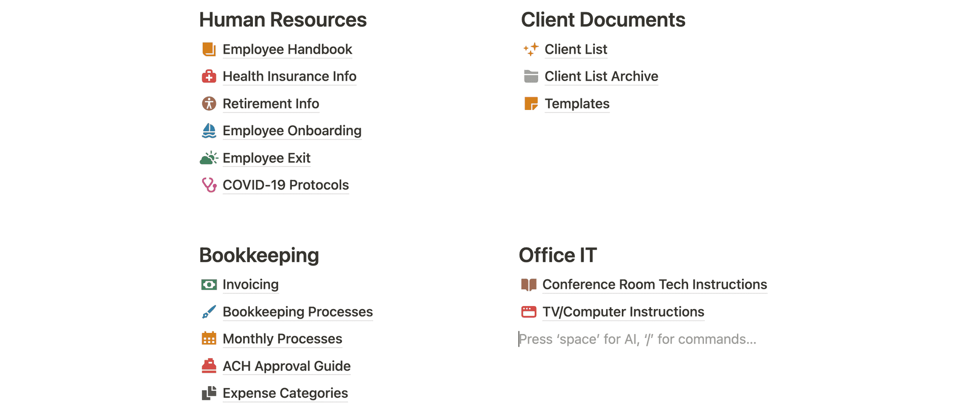 Pages grouped together in Notion